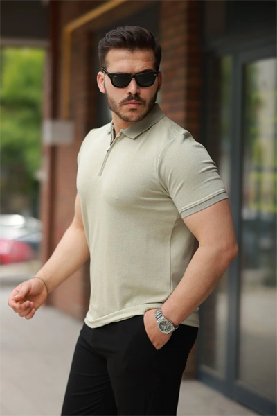 Erkek Fermuarlı Yaka Kısa Kollu Tişört