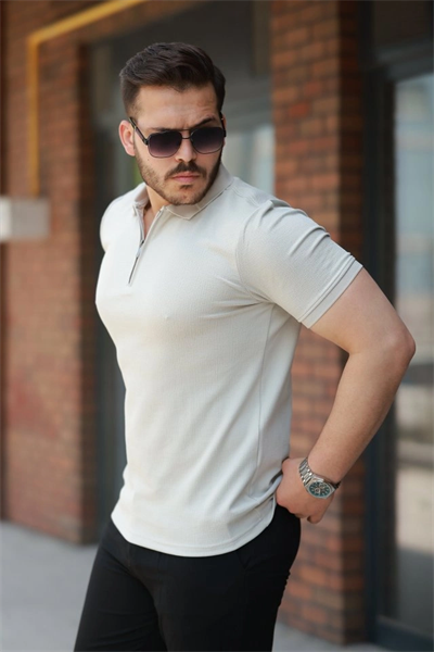 Erkek Fermuarlı Yaka Kısa Kollu Tişört