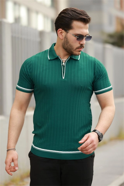 Erkek Fermuarlı Yakalı Kısa Kollu T-shirt