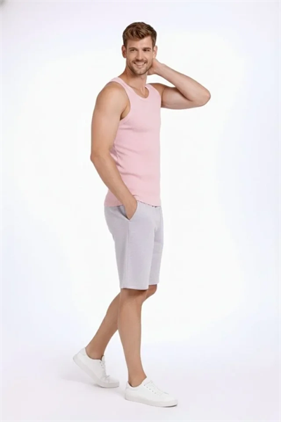 Erkek Fitilli Atlet Sıfır Yaka Slim Fit Arka Baskılı Spor Atlet - Pembe