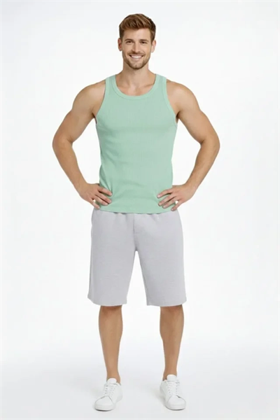 Erkek Fitilli Atlet Sıfır Yaka Slim Fit Arka Baskılı Spor Atlet - Mint Yeşili