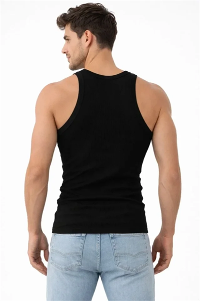 Erkek Fitilli Likralı Kaşkorse Atlet Vücuda Oturan Basic Şıklık - Siyah