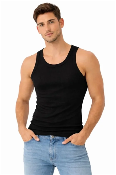 Erkek Fitilli Likralı Kaşkorse Atlet Vücuda Oturan Basic Şıklık - Siyah