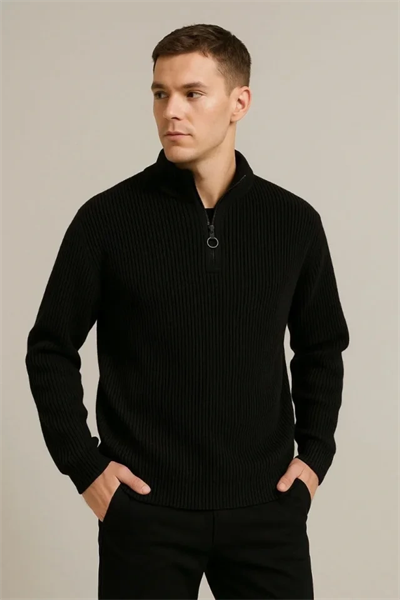 Erkek Fitilli Triko Kazak 3’lü Set – Mint Yeşili, Siyah, Bej Kalın Dokuma Pamuklu Regular Fit V Yaka Fermuarlı Uzun Kollu Rahat Kışlık Kazak Kombini