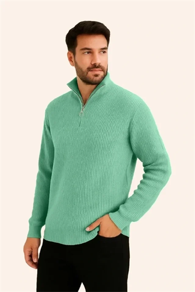 Erkek Fitilli Triko Kazak 3’lü Set – Mint Yeşili, Siyah, Bej Kalın Dokuma Pamuklu Regular Fit V Yaka Fermuarlı Uzun Kollu Rahat Kışlık Kazak Kombini