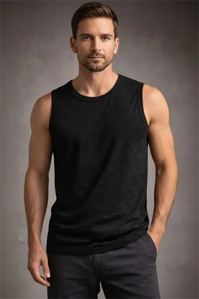 Erkek Flamlı Kumaş Sıfır Kolsuz Atlet Basic Spor Üst, Günlük Ve Fitness Kullanımına Uygun - Siyah