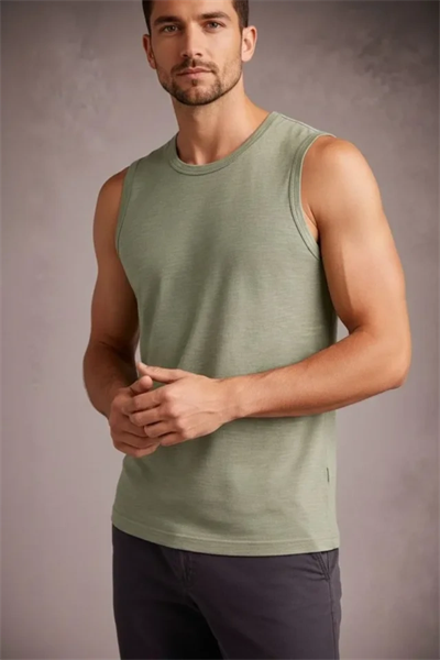 Erkek Flamlı Kumaş Sıfır Kolsuz Atlet Basic Spor Üst, Günlük Ve Fitness Kullanımına Uygun - Mint Yeşili