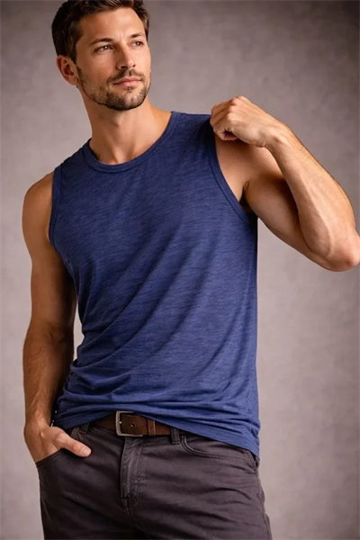 Erkek Flamlı Kumaş Sıfır Kolsuz Atlet Basic Spor Üst, Günlük Ve Fitness Kullanımına Uygun - İndigo