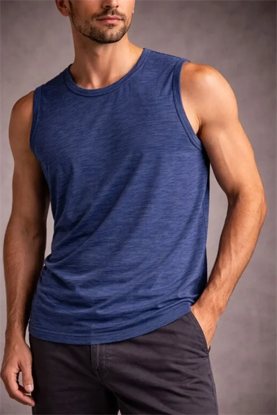 Erkek Flamlı Kumaş Sıfır Kolsuz Atlet Basic Spor Üst, Günlük Ve Fitness Kullanımına Uygun - İndigo