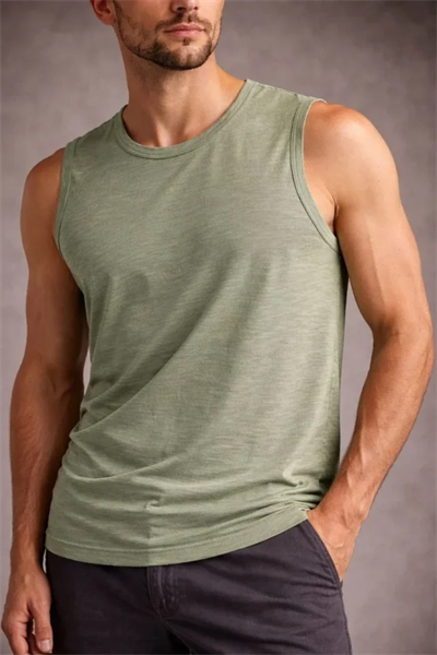 Erkek Flamlı Kumaş Sıfır Kolsuz Atlet Basic Spor Üst, Günlük Ve Fitness Kullanımına Uygun - Mint Yeşili