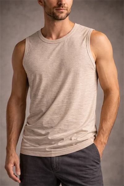 Erkek Flamlı Kumaş Sıfır Kolsuz Atlet Basic Spor Üst, Günlük Ve Fitness Kullanımına Uygun - Taş