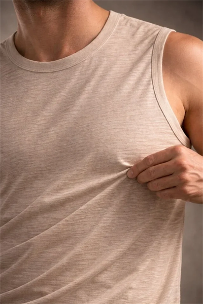 Erkek Flamlı Kumaş Sıfır Kolsuz Atlet Basic Spor Üst, Günlük Ve Fitness Kullanımına Uygun - Taş