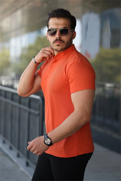 Erkek Hakim Yaka Dokuma Pamuklu Kumaş Kısa Kollu Tişört