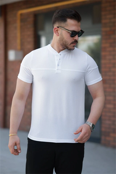 Erkek Hakim Yakalı Kısa Kollu Pamuklu T-shirt