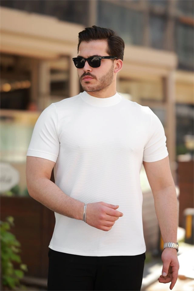 Erkek Ince çizgi Dokulu Kısa Kollu T-shirt