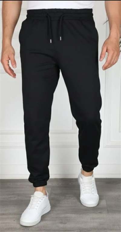 Erkek Jogger Eşofman Altı Rahat Kalıp, Cepli, Lastikli Paça, Günlük Spor Pantolon - Siyah