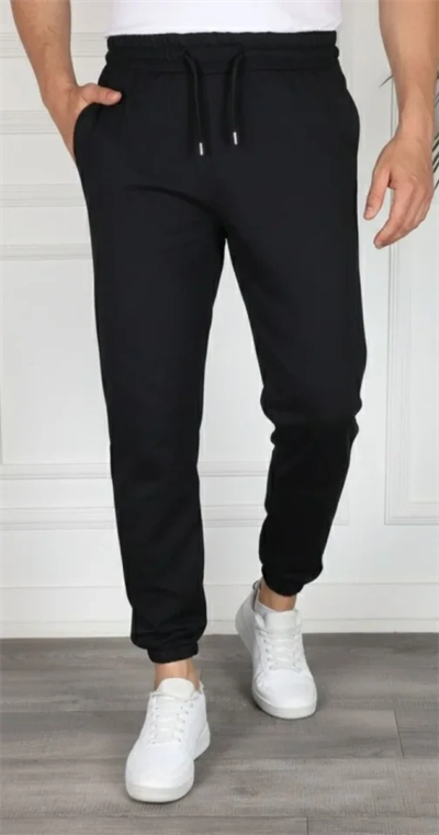 Erkek Jogger Eşofman Altı Rahat Kalıp, Cepli, Lastikli Paça, Günlük Spor Pantolon - Siyah