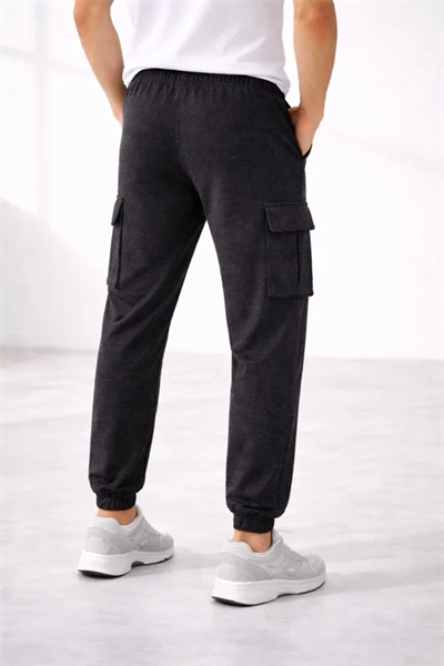 Erkek Jogger Eşofman Altı Regular Fit , Kargo Cepli, Lastikli Paça, Günlük Spor Pantolon - Füme