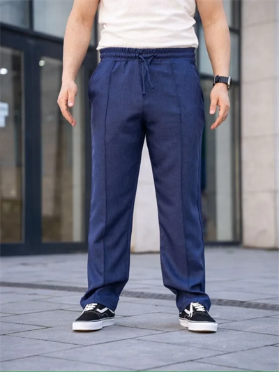 Erkek Keten Cepli Çıma Dikişli Jogger Buggy Pantalon Rahat Kalıp - Lacivert