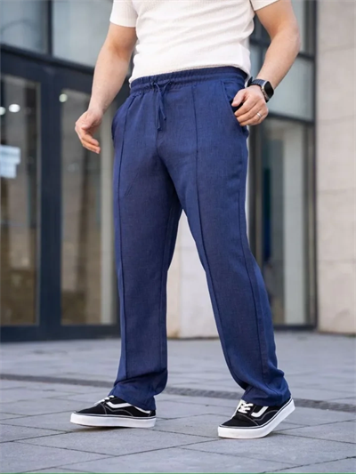 Erkek Keten Cepli Çıma Dikişli Jogger Buggy Pantalon Rahat Kalıp - Lacivert
