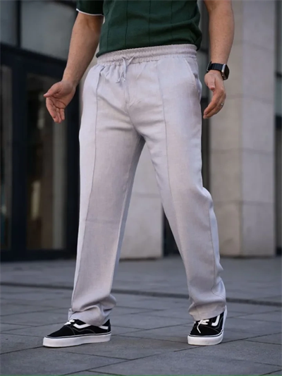 Erkek Keten Cepli Çıma Dikişli Jogger Buggy Pantalon Rahat Kalıp - Gri