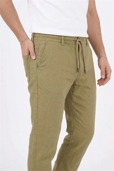 Erkek Keten Cepli Pantolon Lastikli Bel Bağcıklı Önden Fermuarlı - Mint Yeşili