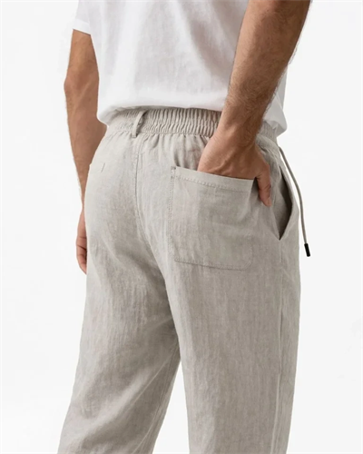 Erkek Keten Cepli Pantolon Lastikli Bel Bağcıklı Önden Fermuarlı - Gri