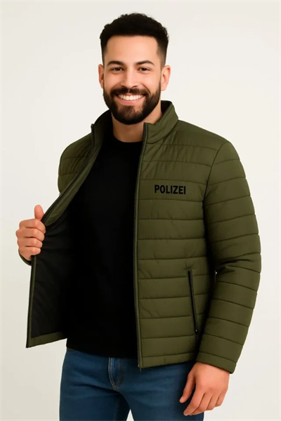 Erkek Mikro Su İtici Kapitone Baskılı Astarlı Fermuarlı Bomber Mont - Haki