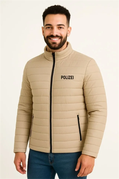 Erkek Mikro Su İtici Kapitone Baskılı Astarlı Fermuarlı Bomber Mont - Bej