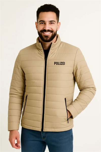 Erkek Mikro Su İtici Kapitone Baskılı Astarlı Fermuarlı Bomber Mont - Bej