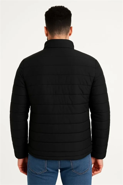 Erkek Mikro Su İtici Kapitone Baskılı Astarlı Fermuarlı Bomber Mont - Siyah