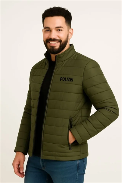 Erkek Mikro Su İtici Kapitone Baskılı Astarlı Fermuarlı Bomber Mont - Haki