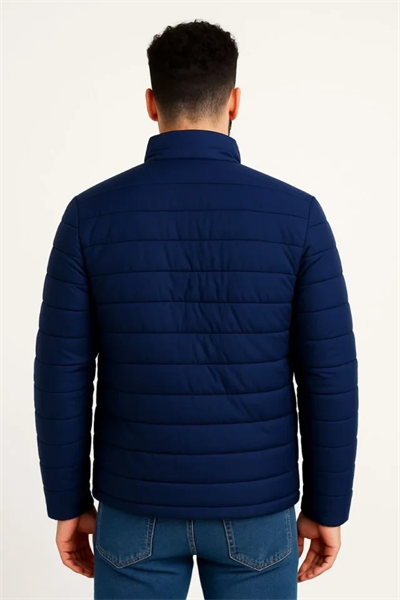 Erkek Mikro Su İtici Kapitone Baskılı Astarlı Fermuarlı Bomber Mont - Lacivert