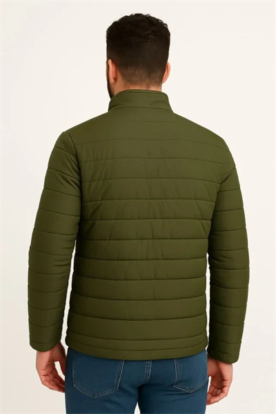 Erkek Mikro Su İtici Kapitone Baskılı Astarlı Fermuarlı Bomber Mont - Haki