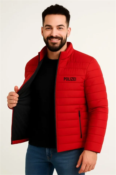 Erkek Mikro Su İtici Kapitone Baskılı Astarlı Fermuarlı Bomber Mont - Kırmızı