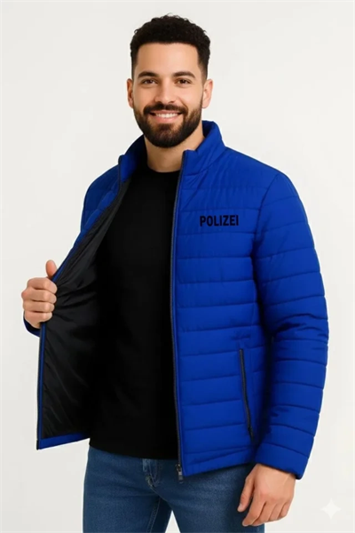 Erkek Mikro Su İtici Kapitone Baskılı Astarlı Fermuarlı Bomber Mont - Saks Mavisi