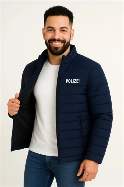 Erkek Mikro Su İtici Kapitone Baskılı Astarlı Fermuarlı Bomber Mont - Lacivert