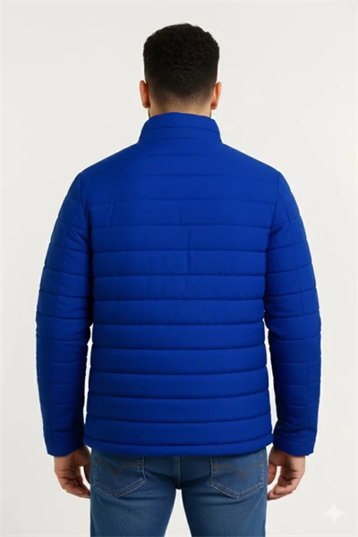 Erkek Mikro Su İtici Kapitone Baskılı Astarlı Fermuarlı Bomber Mont - Saks Mavisi