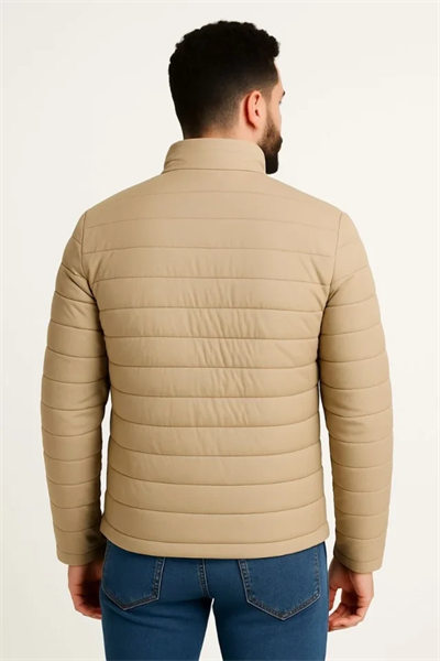 Erkek Mikro Su İtici Kapitone Baskılı Astarlı Fermuarlı Bomber Mont - Bej