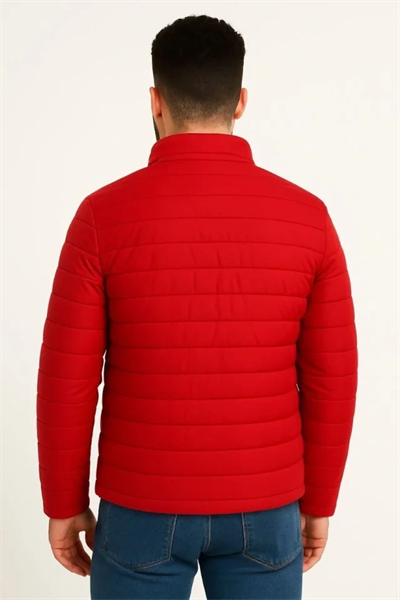 Erkek Mikro Su İtici Kapitone Baskılı Astarlı Fermuarlı Bomber Mont - Kırmızı