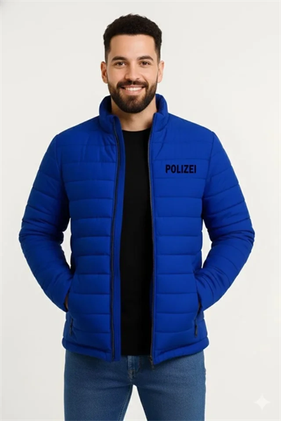 Erkek Mikro Su İtici Kapitone Baskılı Astarlı Fermuarlı Bomber Mont - Saks Mavisi