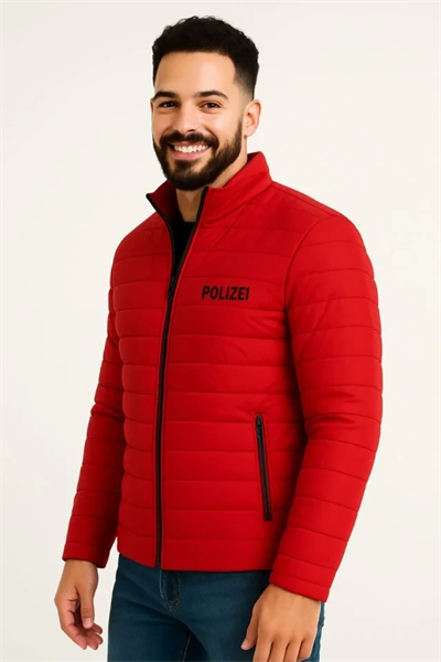 Erkek Mikro Su İtici Kapitone Baskılı Astarlı Fermuarlı Bomber Mont - Kırmızı