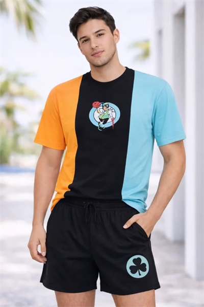 Erkek Nakışlı Tişört Şort İkili Takım Oversize Yazlık Kombin - Çok Renkli