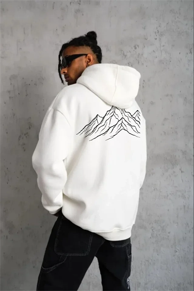 Erkek Nihilist Penguen Özel Tasarım Oversize Kapüşonlu Sweatshirt - Beyaz