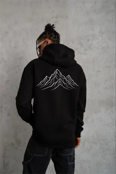 Erkek Nihilist Penguen Özel Tasarım Oversize Kapüşonlu Sweatshirt - Siyah