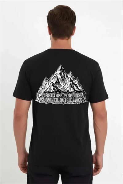 Erkek Nihilist Penguen Temalı Oversize Bisiklet Yaka Tişört - Siyah