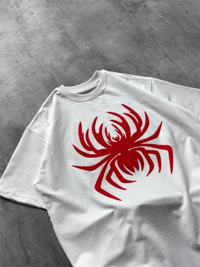 Erkek Örümcek Baskılı Tişört Kısa Kollu Bisiklet Yaka T-Shirt - Beyaz