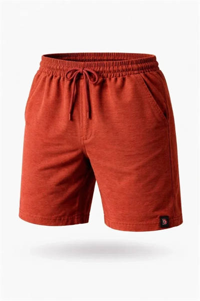 Erkek Otoban Dokuma Şort Beli Lastikli Bağcıklı, Cepli, Rahat Kesim Günlük Yazlık Şort - Turuncu