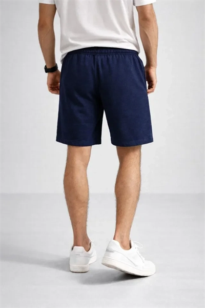 Erkek Otoban Dokuma Şort Beli Lastikli Bağcıklı, Cepli, Rahat Kesim Günlük Yazlık Şort - Lacivert
