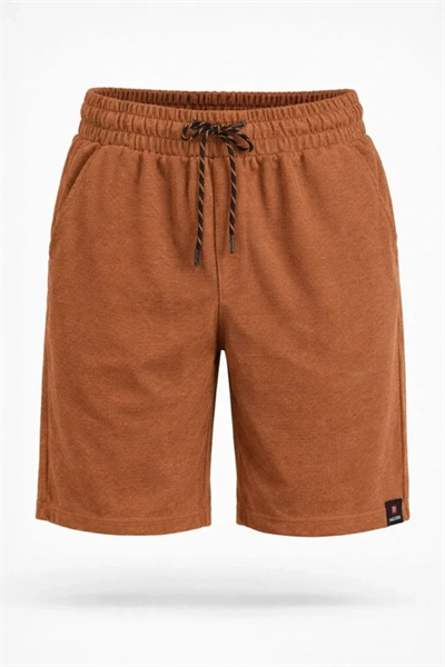 Erkek Otoban Dokuma Şort Beli Lastikli Bağcıklı, Cepli, Rahat Kesim Günlük Yazlık Şort - Kahverengi